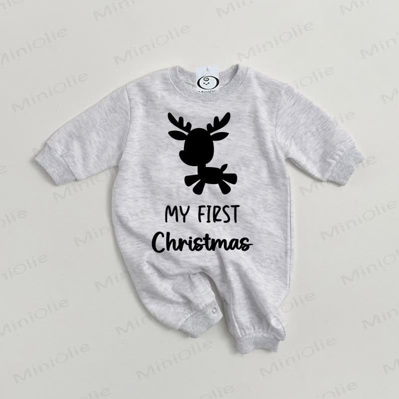 MY FIRST CHRISTMAS Baby Deer Grey Romper