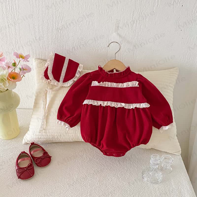Baby Red Lace Bodysuit with Scarf