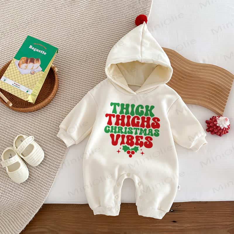 THICK THINGS CHRISTMAS VIBES Baby Toddler White Hooded Onesie