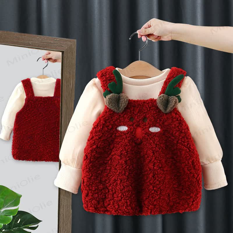 Baby Girl Deer Red Fleece Dress