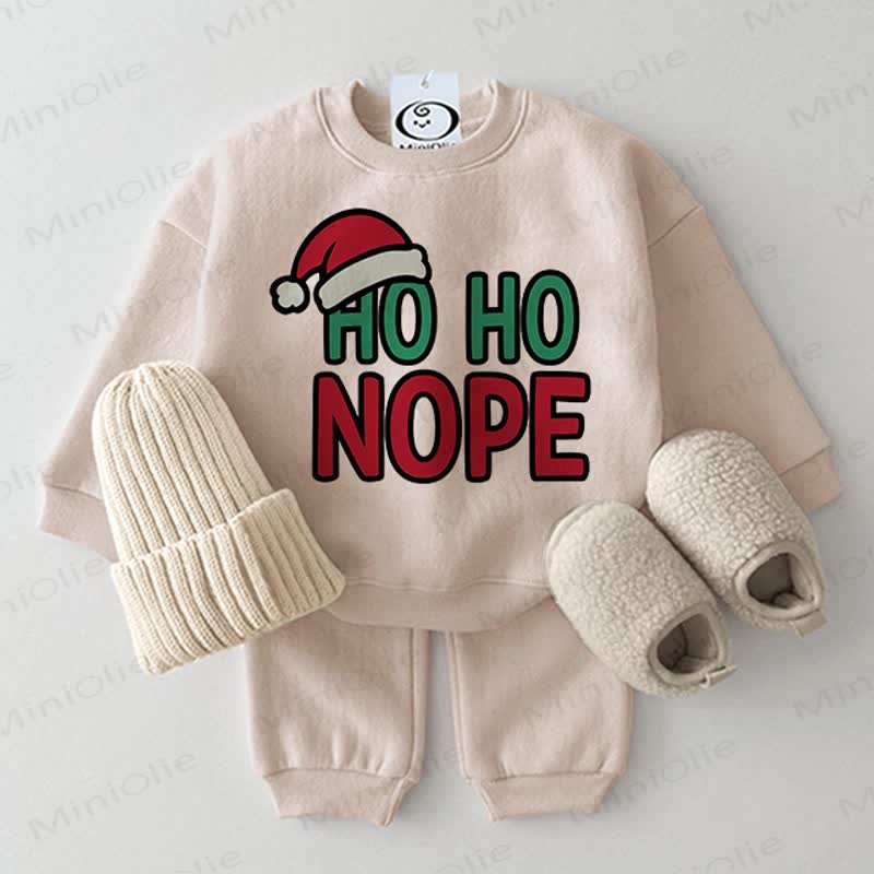 HO HO NOPE Baby Christmas Beige 2-piece Set