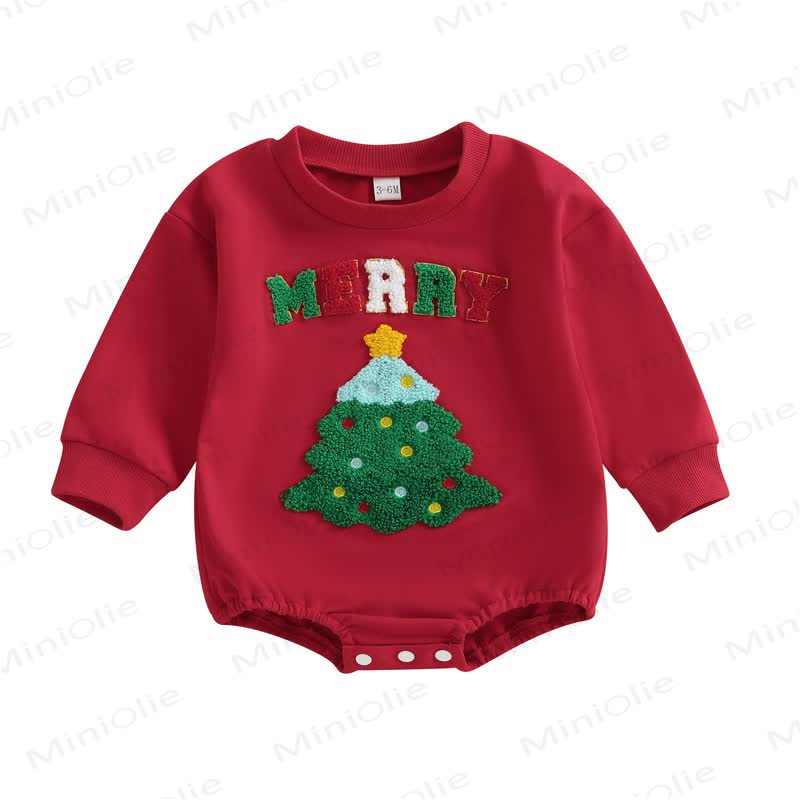 MERRY Baby Christmas Tree Embroidered Bodysuit