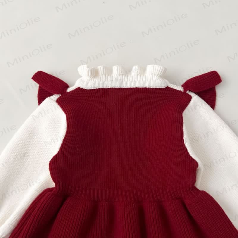 Toddler Girl Red Lace Bear Bow Knitted Christmas Dress