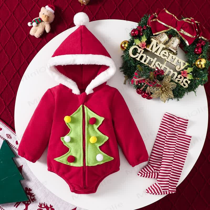 Baby Christmas Tree Hooded Bodysuit with Socks