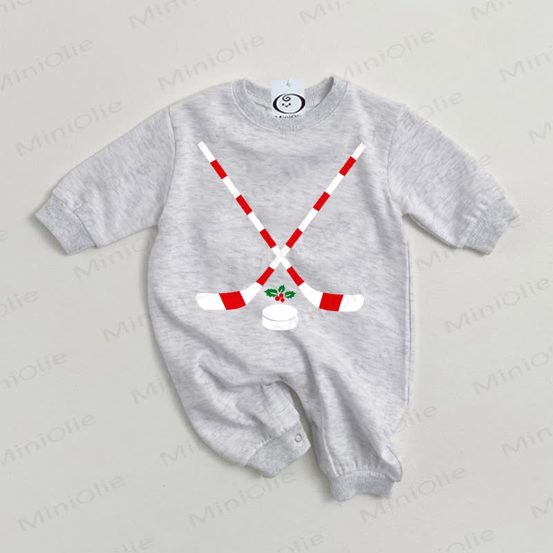 Baby Christmas Hockey Grey Romper