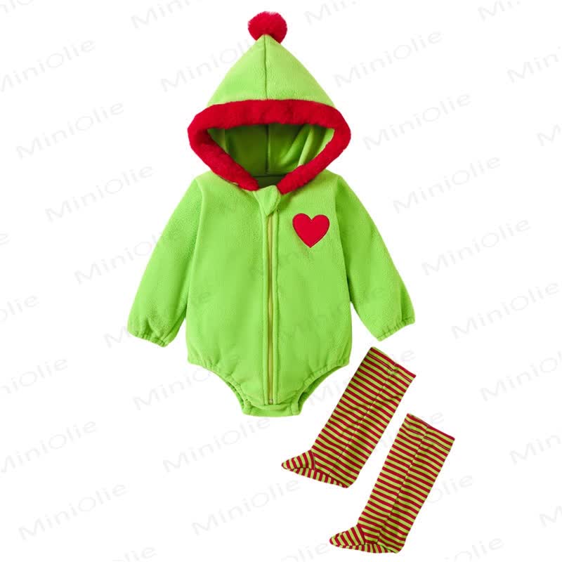 Baby Christmas Tree Hooded Bodysuit with Socks