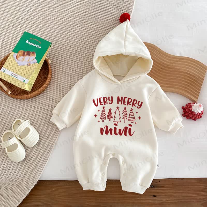 VERY MERRY MINI Baby Toddler Tree White Hooded Onesie