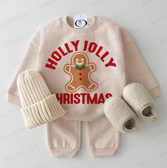 HOLLY JOLLY CHRISTMAS Baby Sweatshirt 2-piece Beige Set