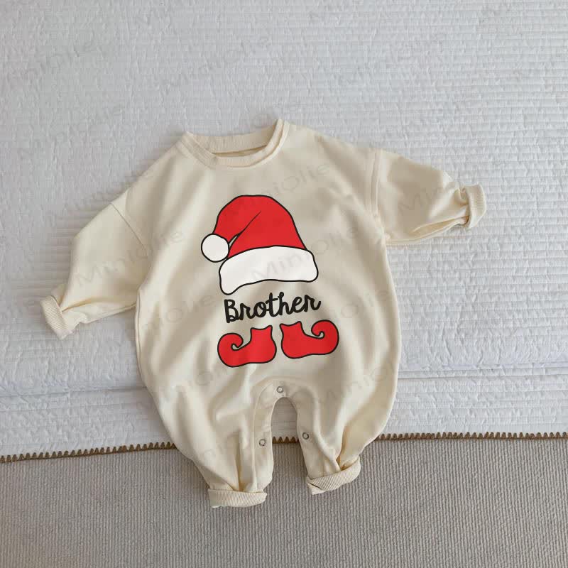 BROTHER/SISTER Baby Beige Christmas Romper