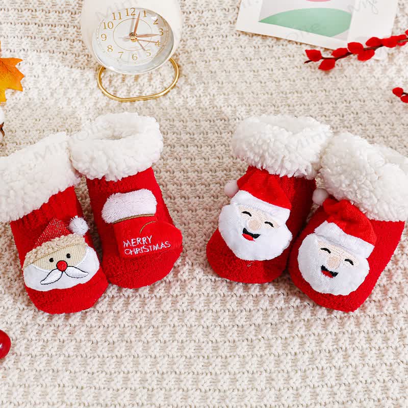 Baby Santa Claus Tree Reindeer Sherpa Floor Socks