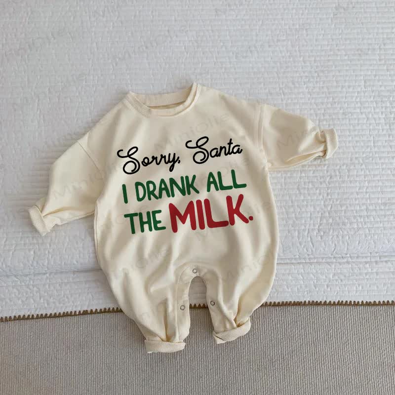 SORRY SANTA I DRANK ALL THE MILK Baby Beige Romper
