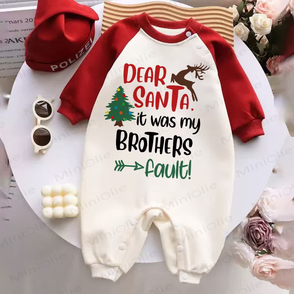 DAER SANTA, IT WAS MY BROTHERS FAULT. Baby Red Splicing Romper