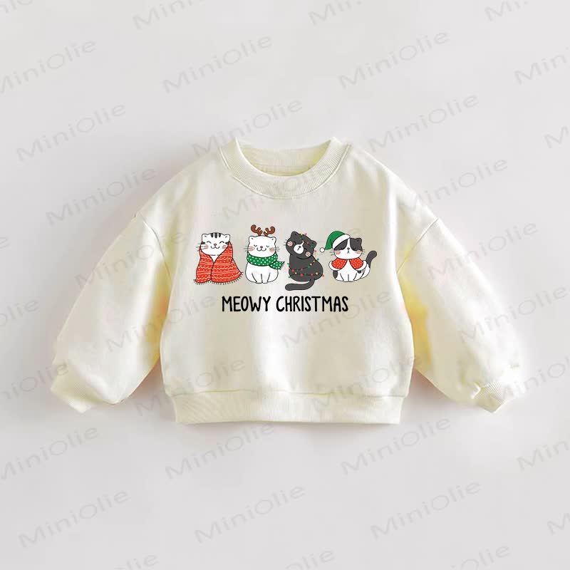 MEOWY CHRISTMAS Baby Toddler Cat Cream Sweatshirt