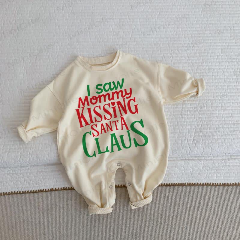 I SAW MOMMY KISSING SANTA CLAUS Baby Beige Romper