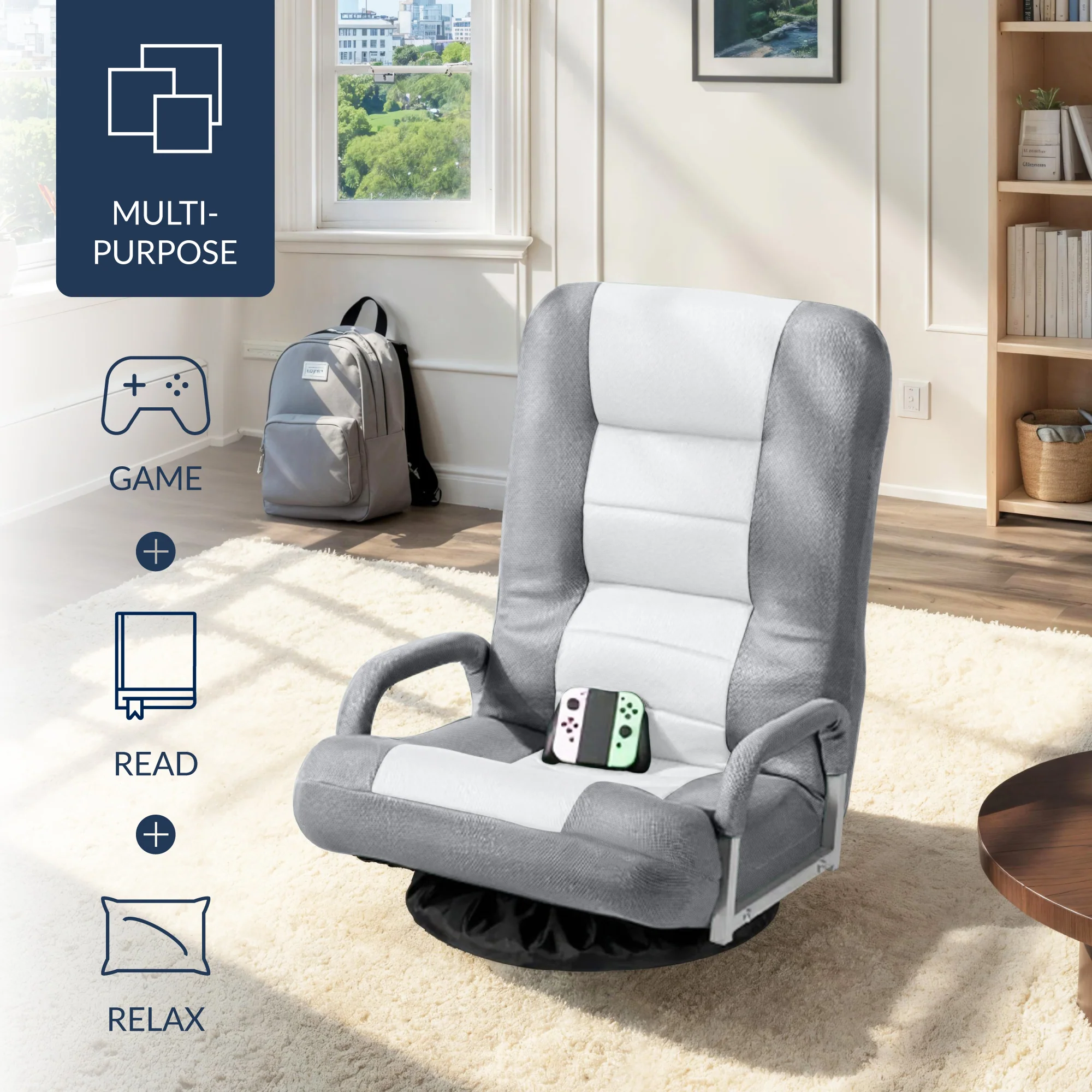Gaming Floor Chair w/ 360-Degree Swivel, Armrest, Adjustable Backrest