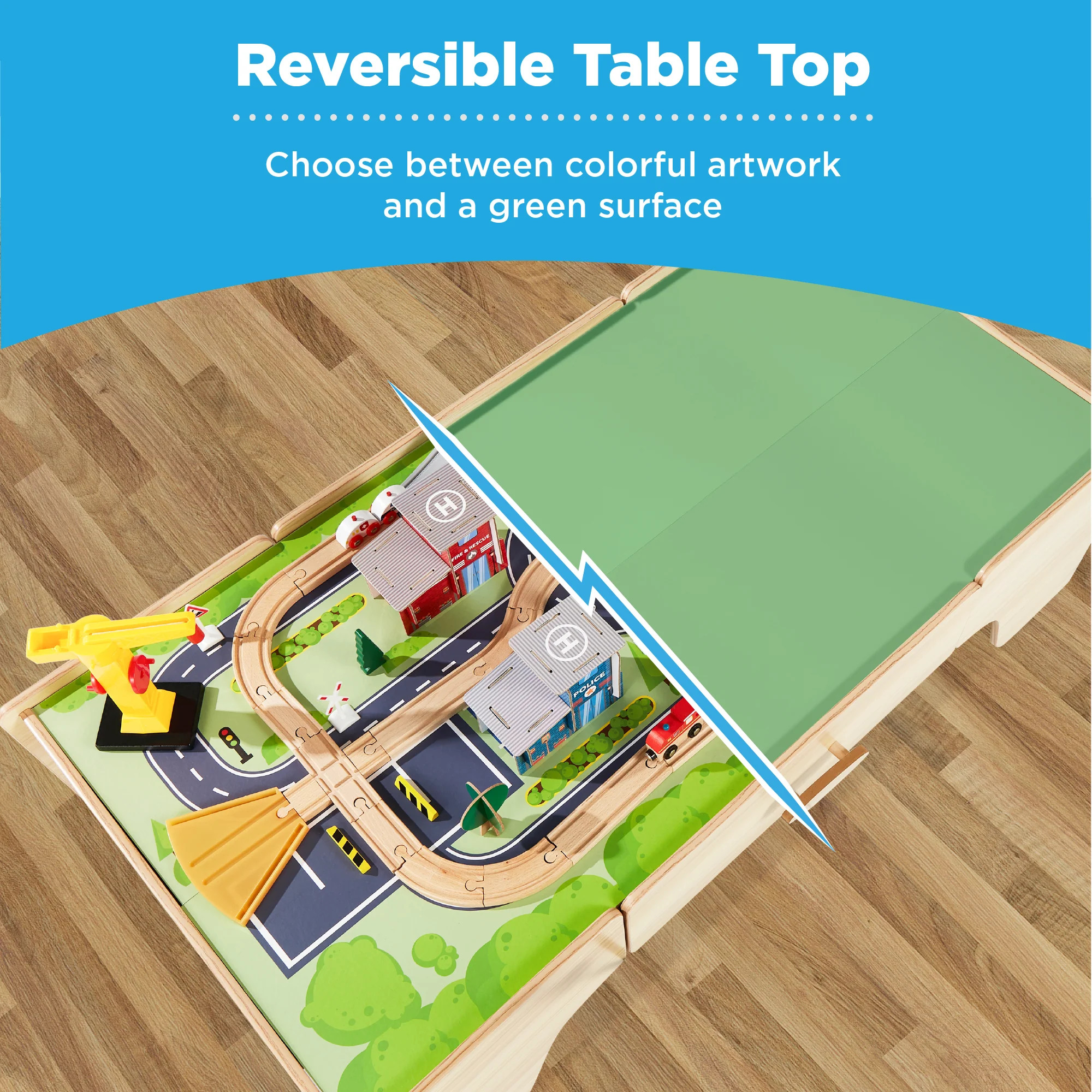 70-Piece Train Table, Large Multipurpose Playset w/ Reversible Table Top