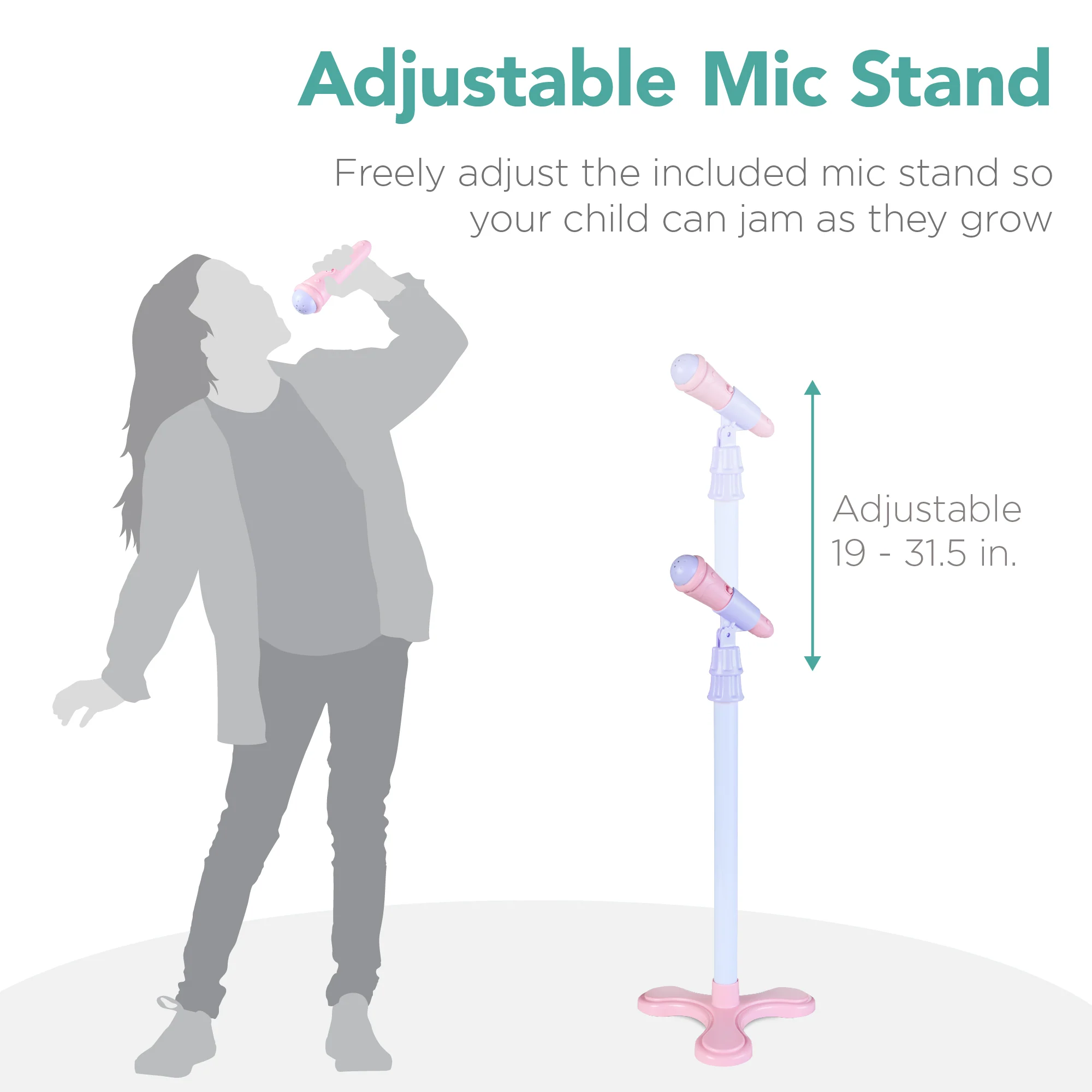 Kids Pretend Play Guitar Musical Instrument Toy w/ Microphone, Stand - 19in