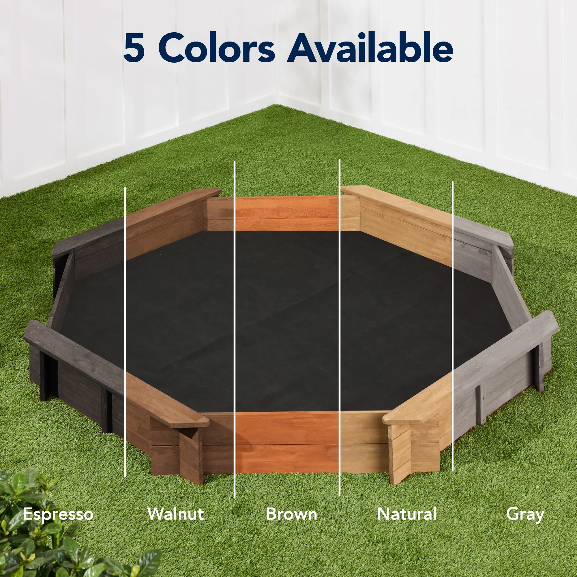 Kid's Wooden Octagonal Sandbox w/ Sand Cover, 4 Reinforced Benches, 8 Seats