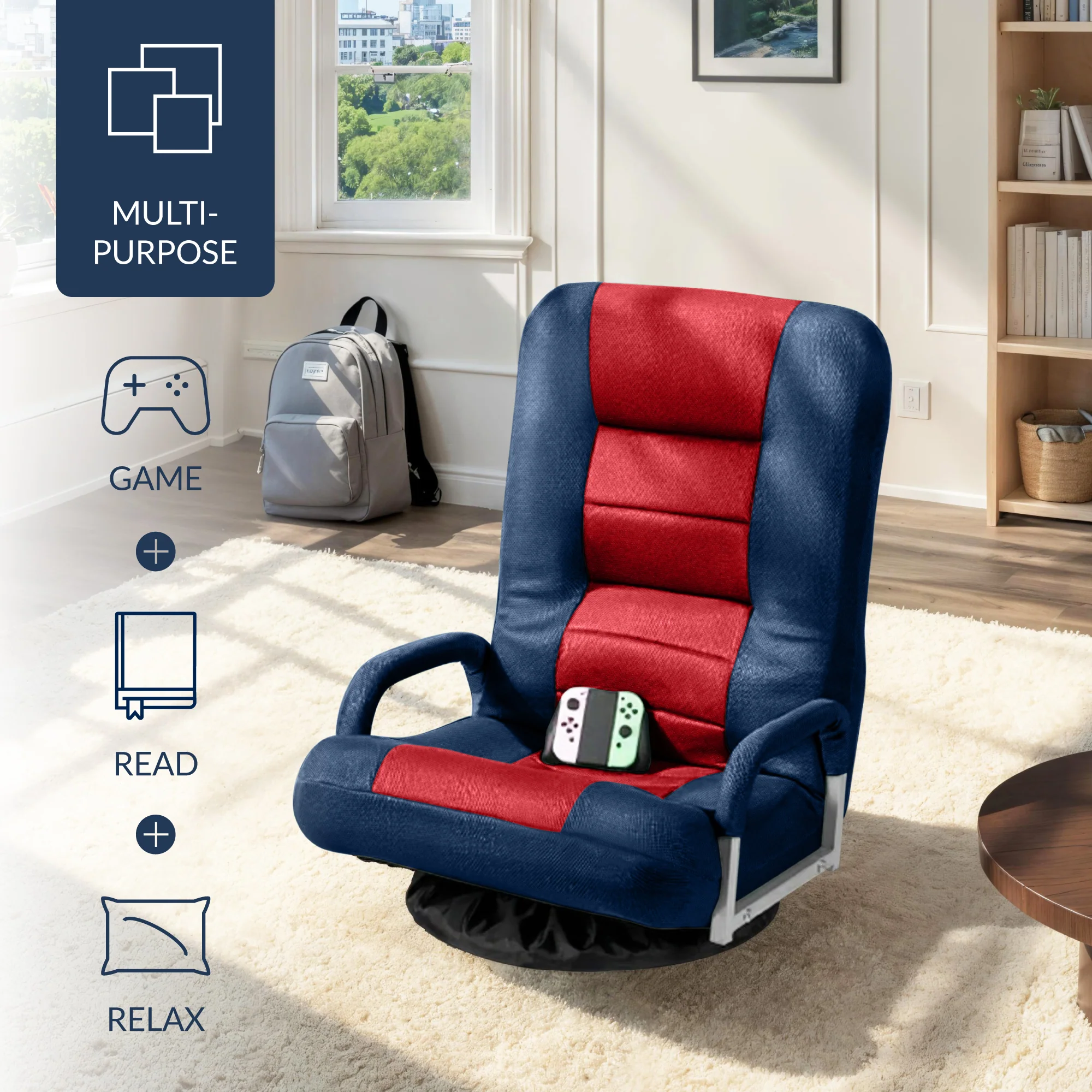 Gaming Floor Chair w/ 360-Degree Swivel, Armrest, Adjustable Backrest