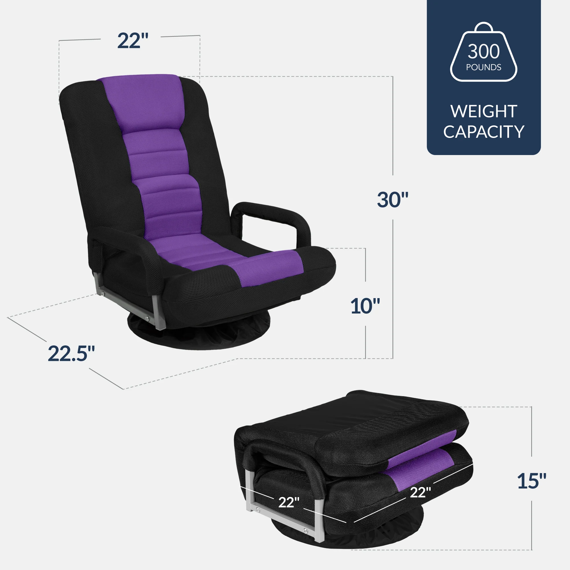 Gaming Floor Chair w/ 360-Degree Swivel, Armrest, Adjustable Backrest