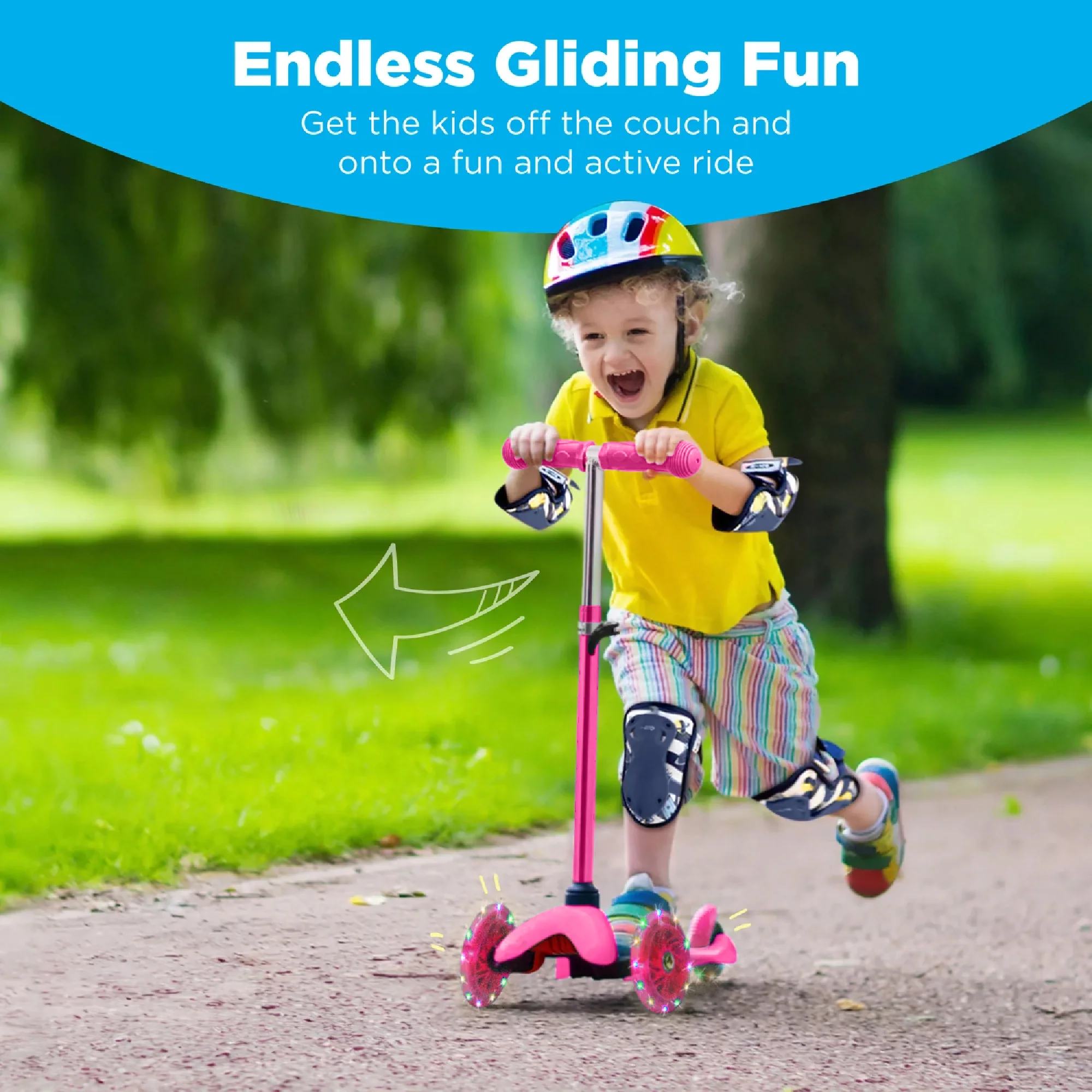 Kids Mini Kick Scooter Toy w/ Colorful Light-Up Wheels, Adjustable T-Bar