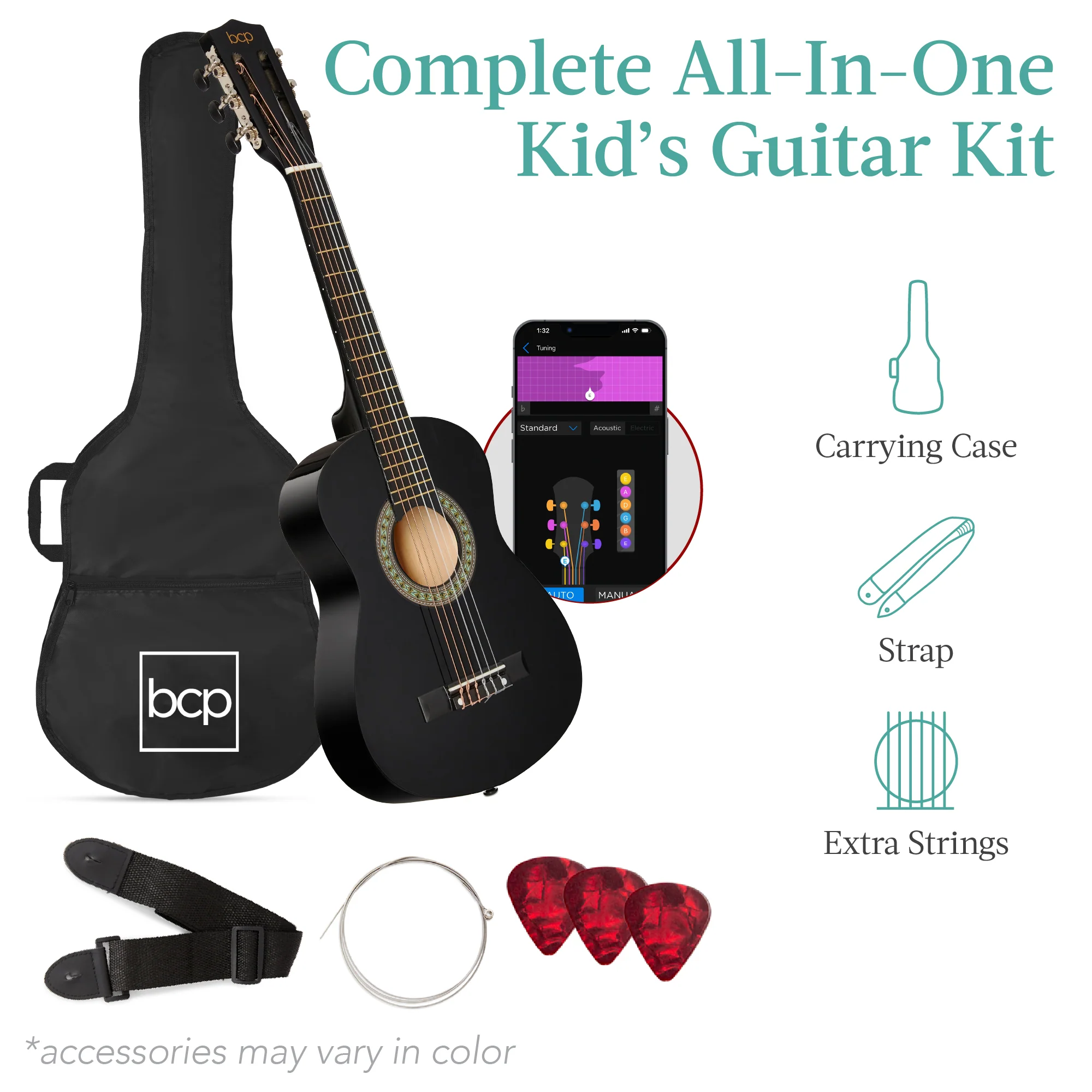 Kids Acoustic Guitar Beginner Starter Kit w/ Carrying Case - 30in