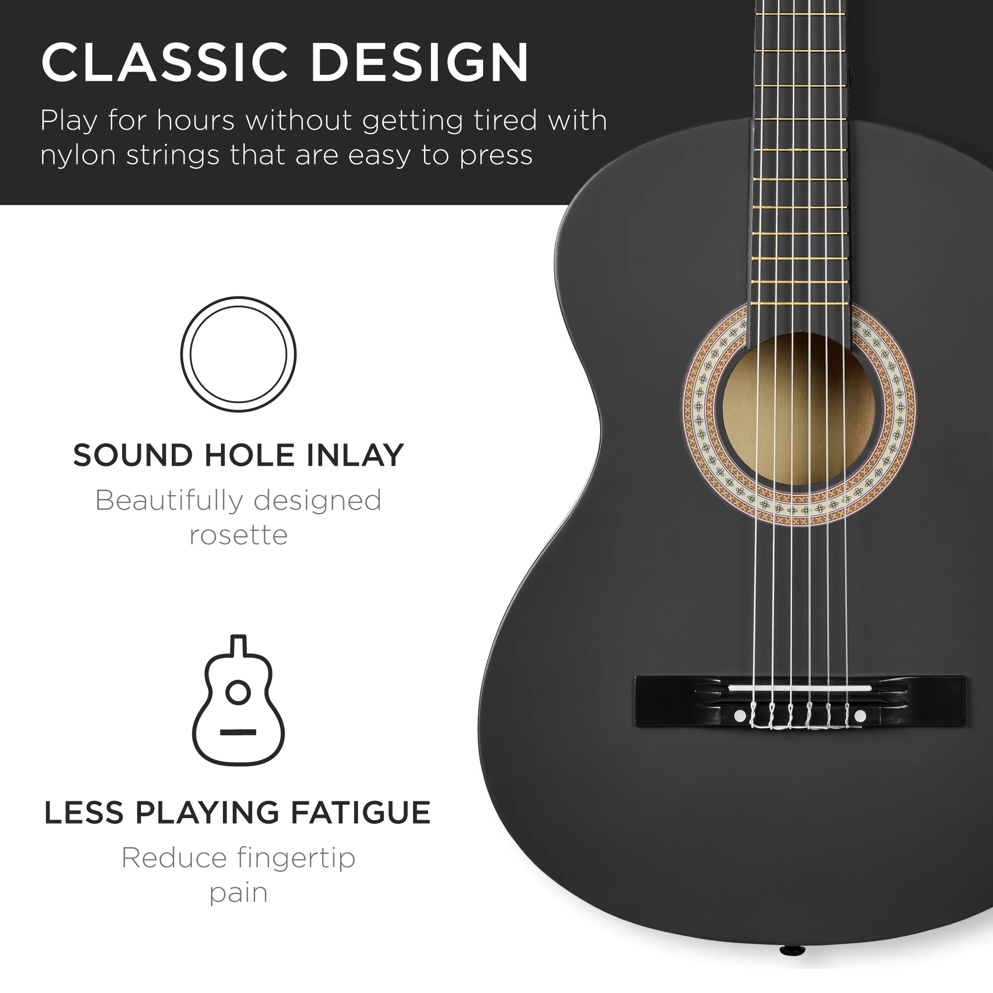 Beginner Acoustic Guitar Set w/ Case, Strap, Extra Strings - 38in