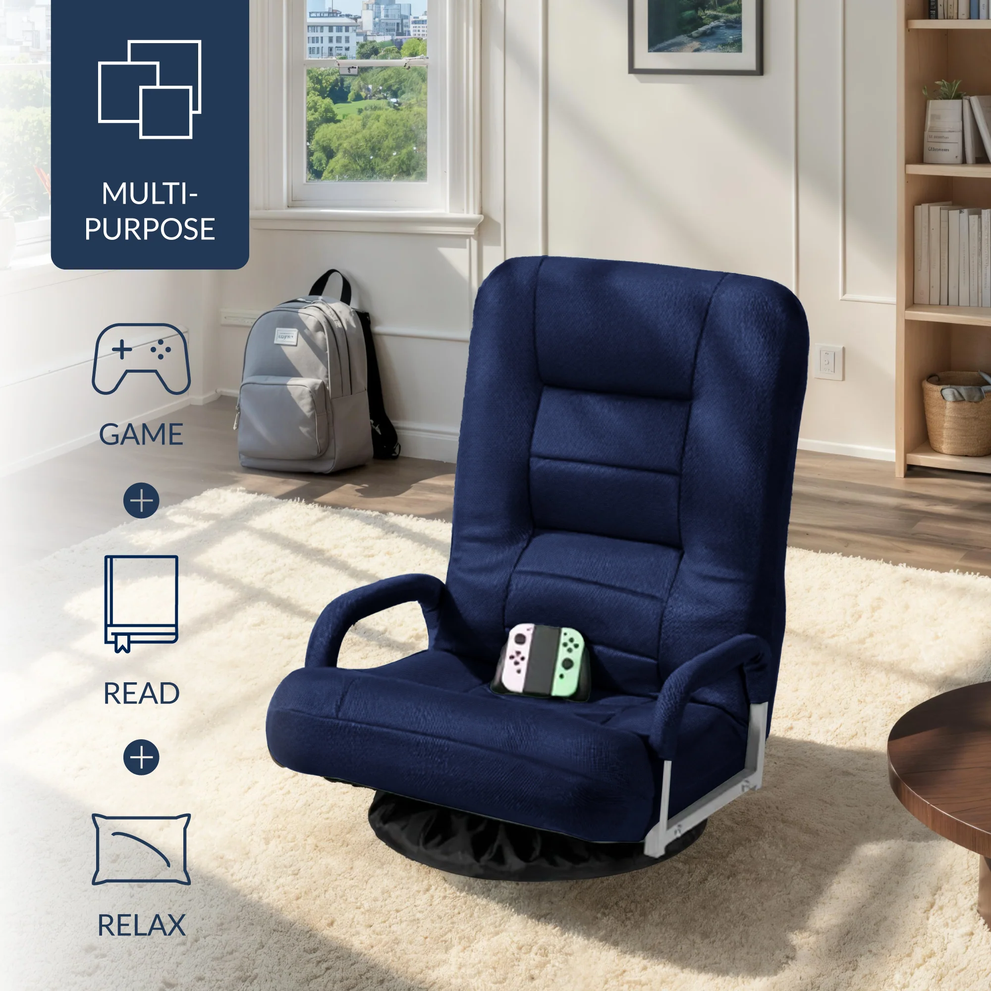 Gaming Floor Chair w/ 360-Degree Swivel, Armrest, Adjustable Backrest