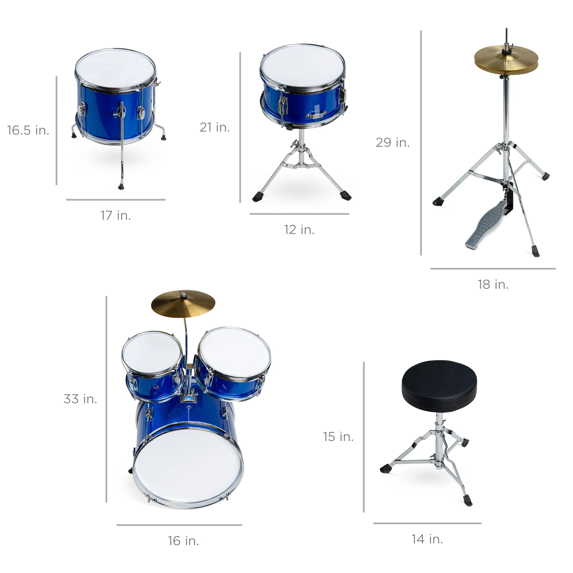 Kids Beginner All Wood Acoustic Drum Kit Starter Set w/ Stool, Drumsticks