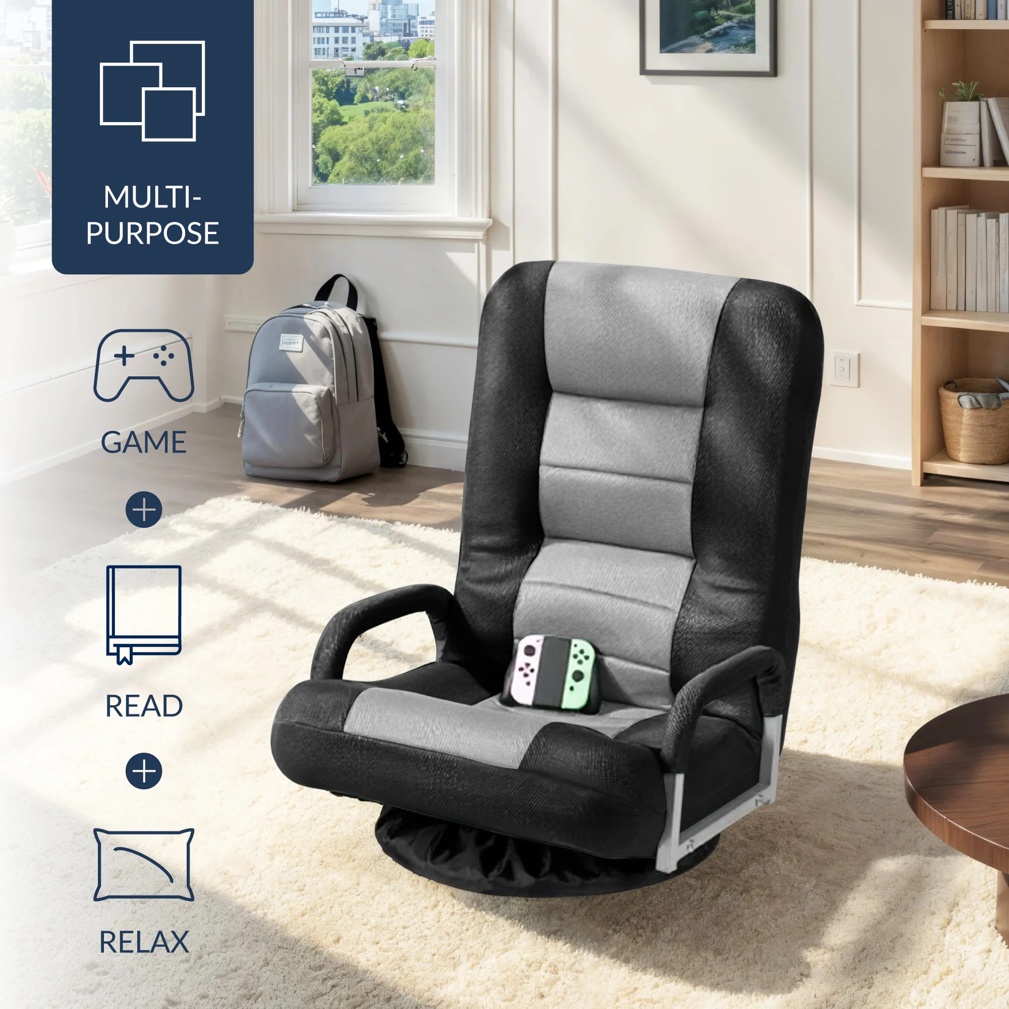 Gaming Floor Chair w/ 360-Degree Swivel, Armrest, Adjustable Backrest
