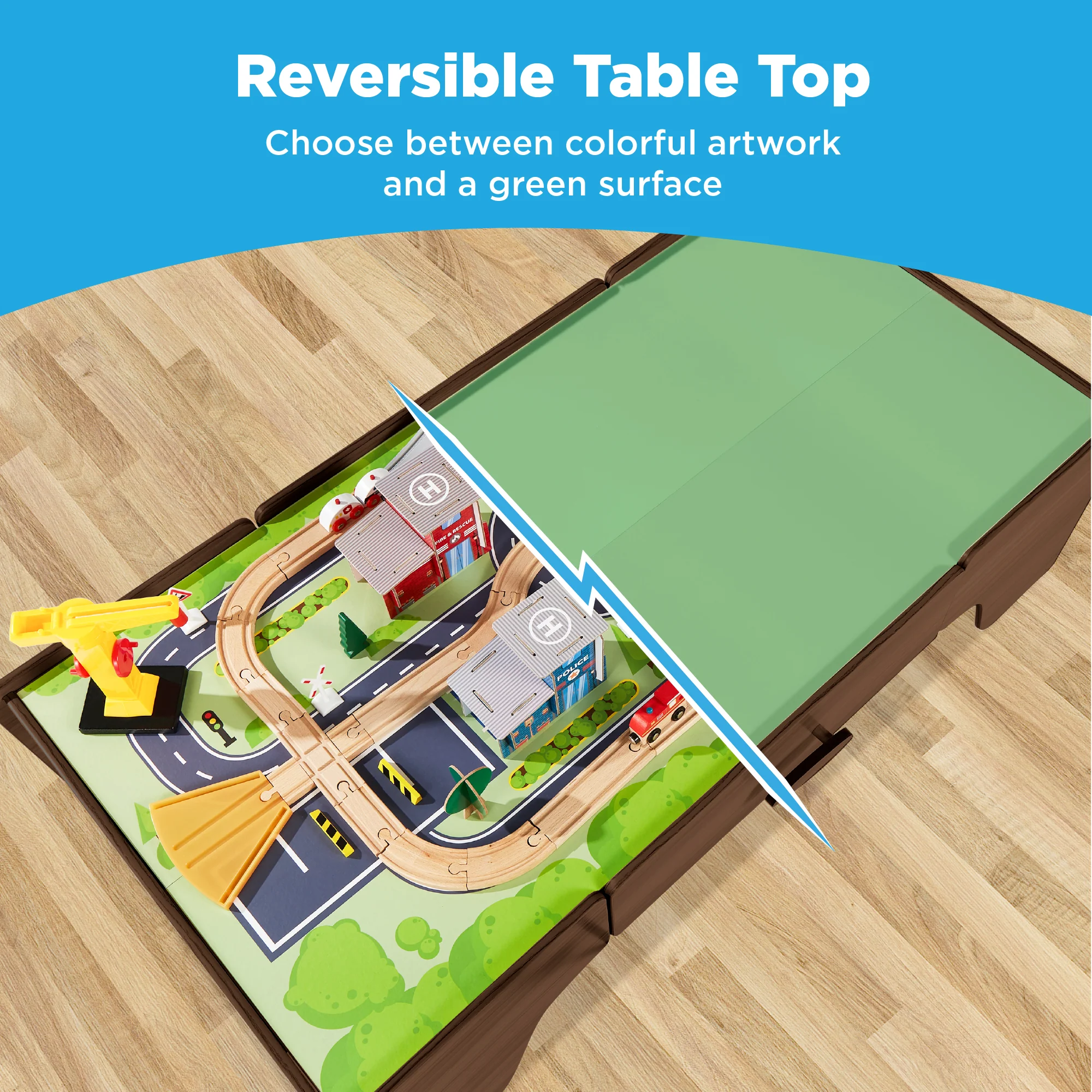 70-Piece Train Table, Large Multipurpose Playset w/ Reversible Table Top
