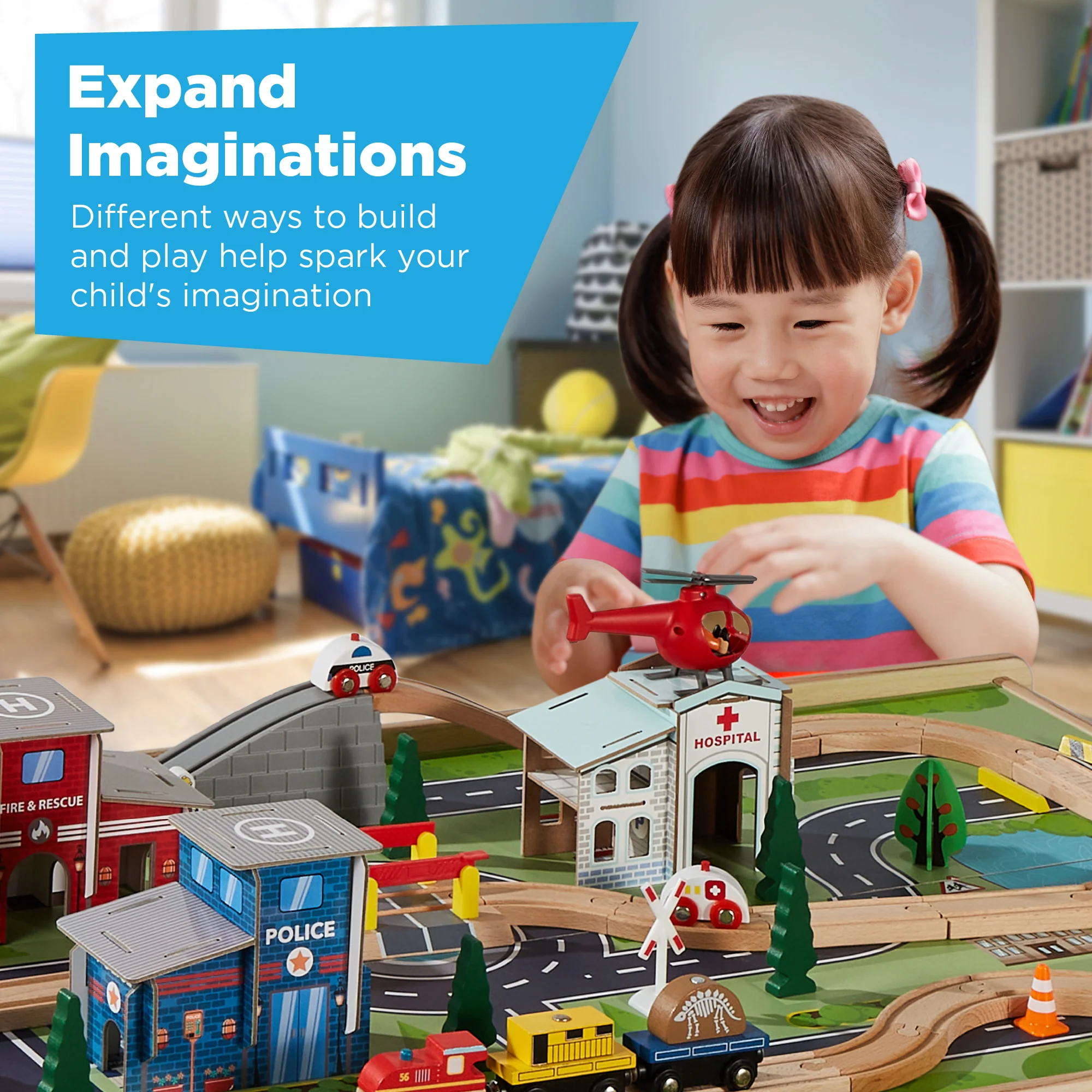 70-Piece Train Table, Large Multipurpose Playset w/ Reversible Table Top