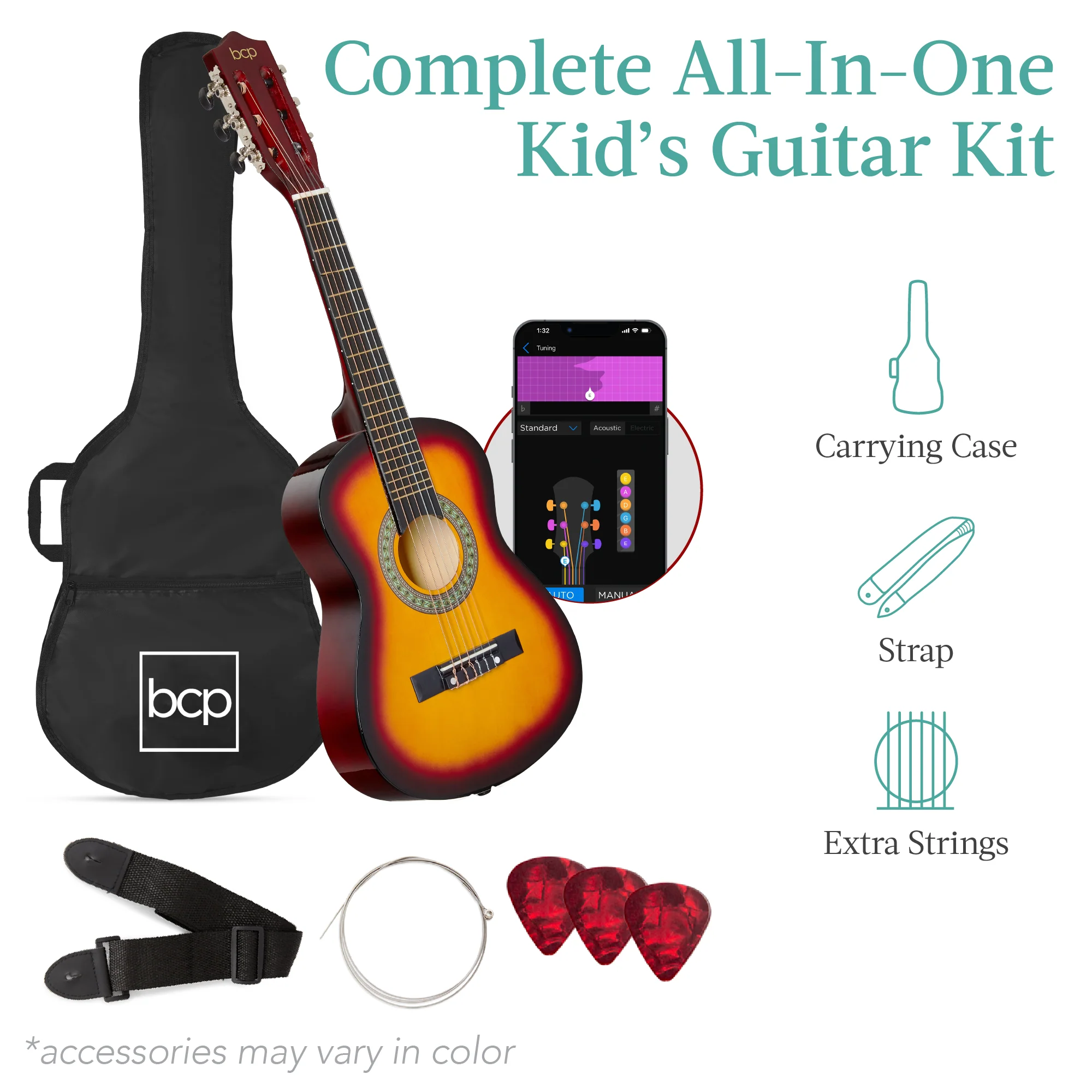 Kids Acoustic Guitar Beginner Starter Kit w/ Carrying Case - 30in