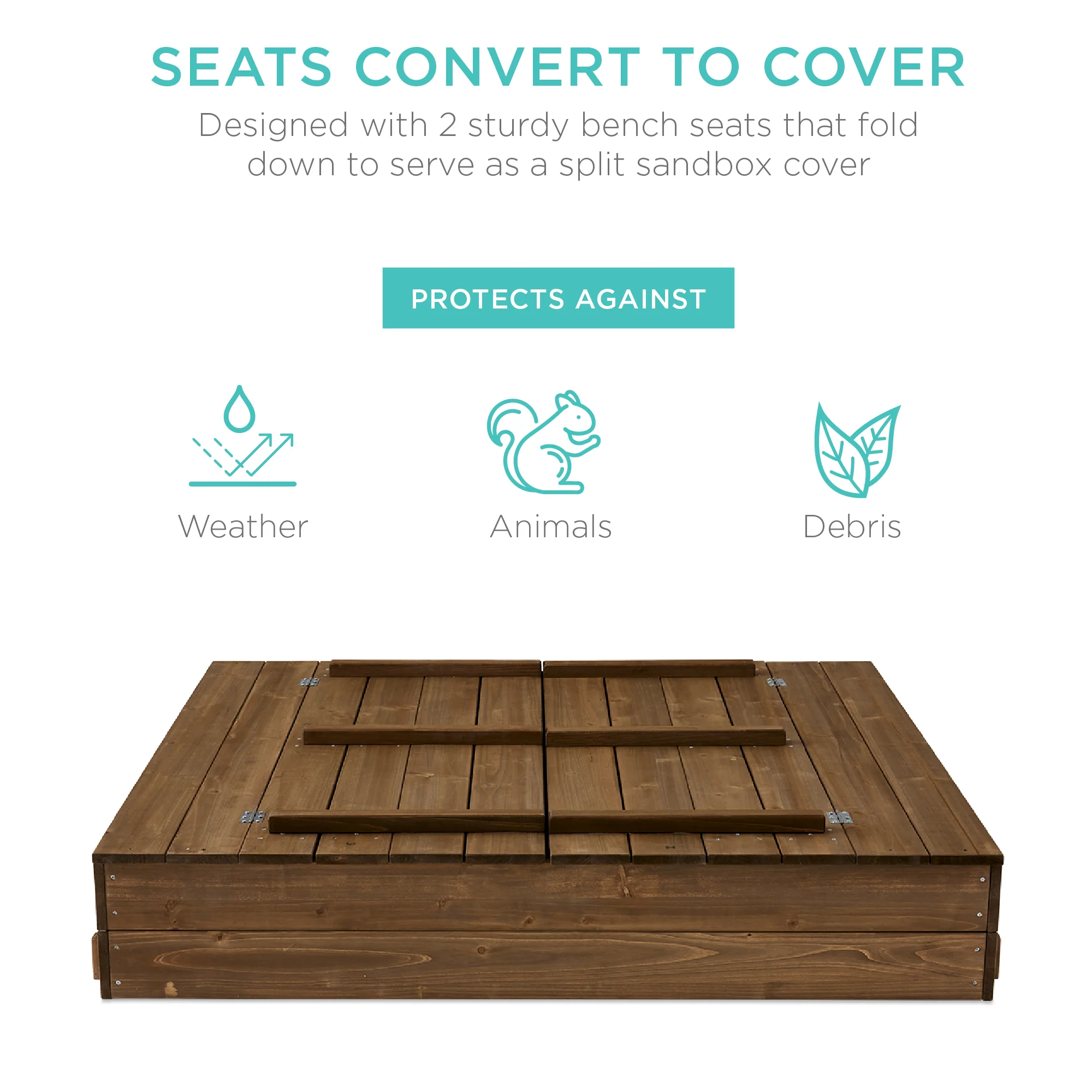 Kids Cedar Sandbox w/ Sand Screen, 2 Benches - 47x47in