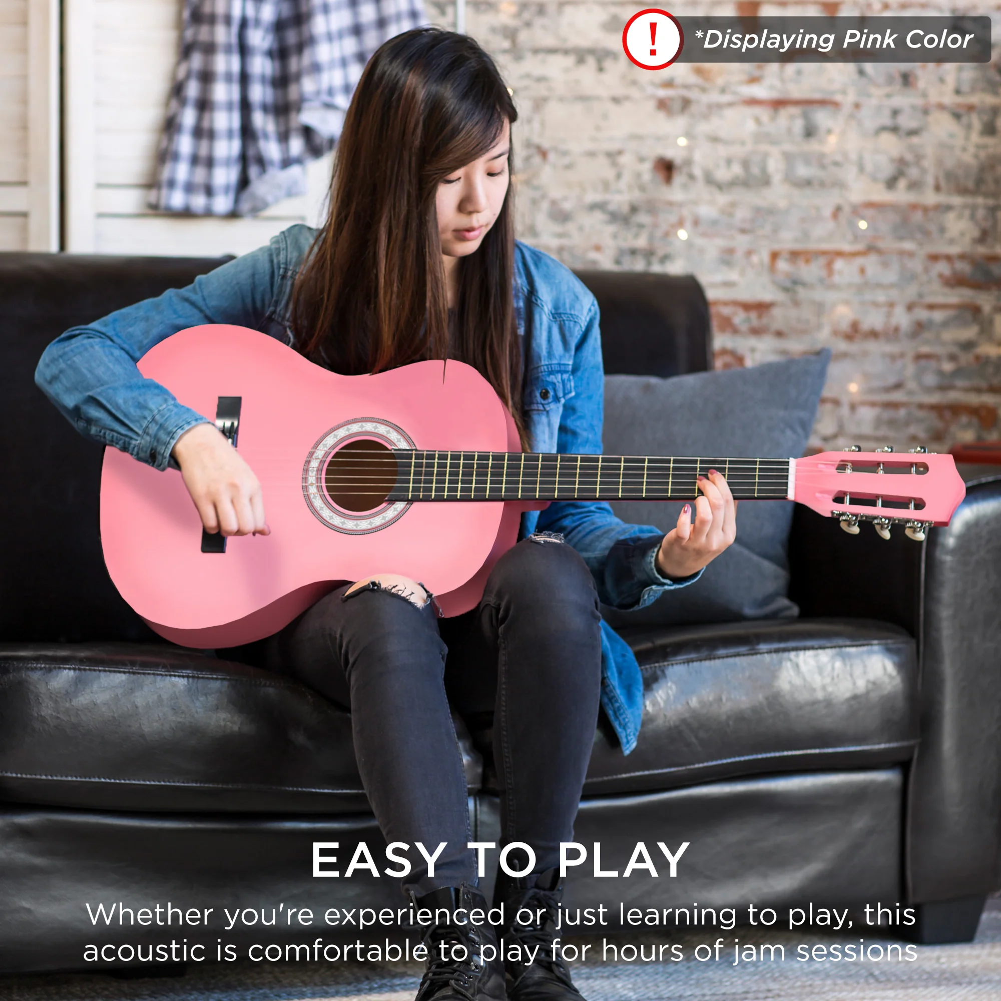 Beginner Acoustic Guitar Set w/ Case, Strap, Extra Strings - 38in