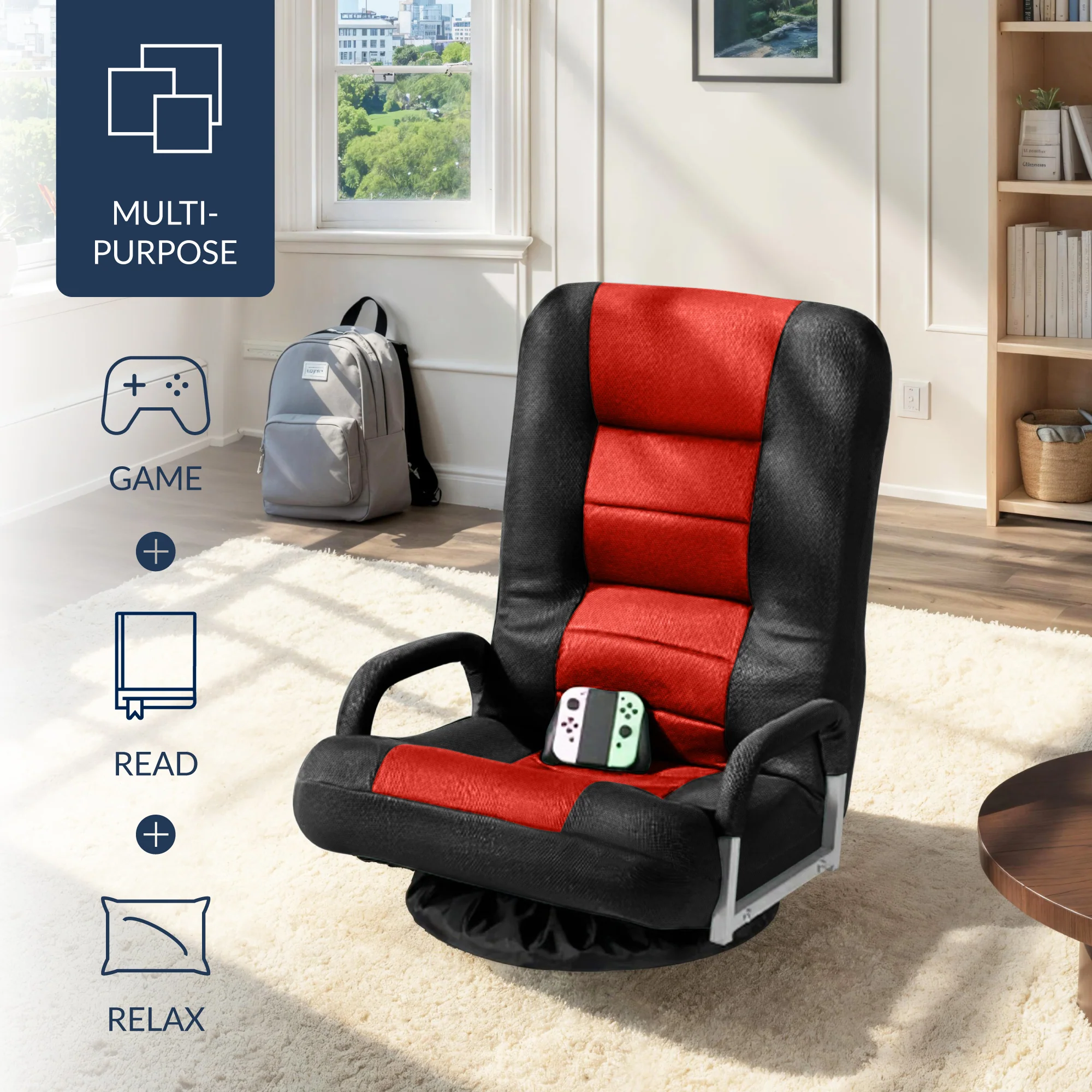 Gaming Floor Chair w/ 360-Degree Swivel, Armrest, Adjustable Backrest