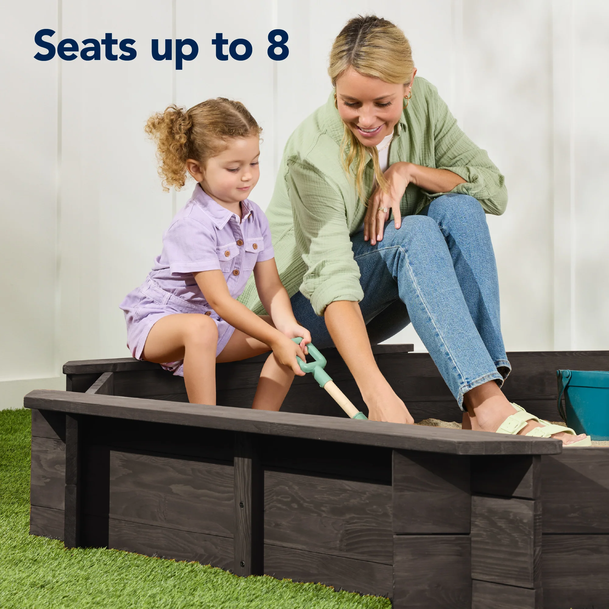 Kid's Wooden Octagonal Sandbox w/ Sand Cover, 4 Reinforced Benches, 8 Seats