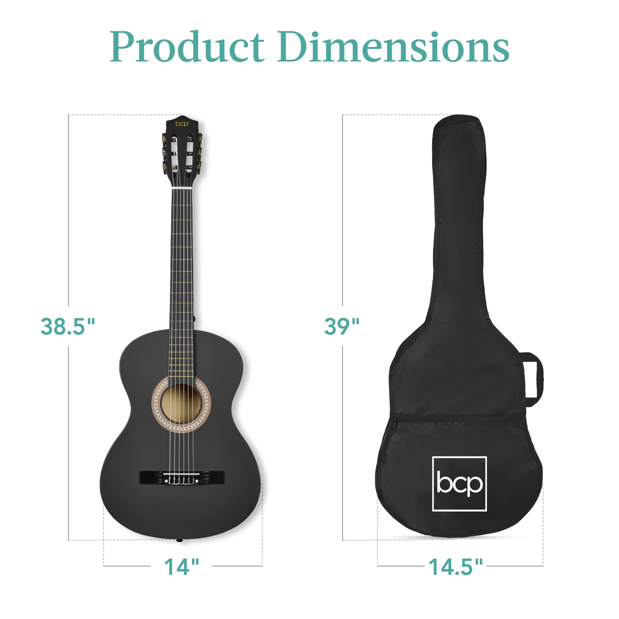 Beginner Acoustic Guitar Set w/ Case, Strap, Extra Strings - 38in