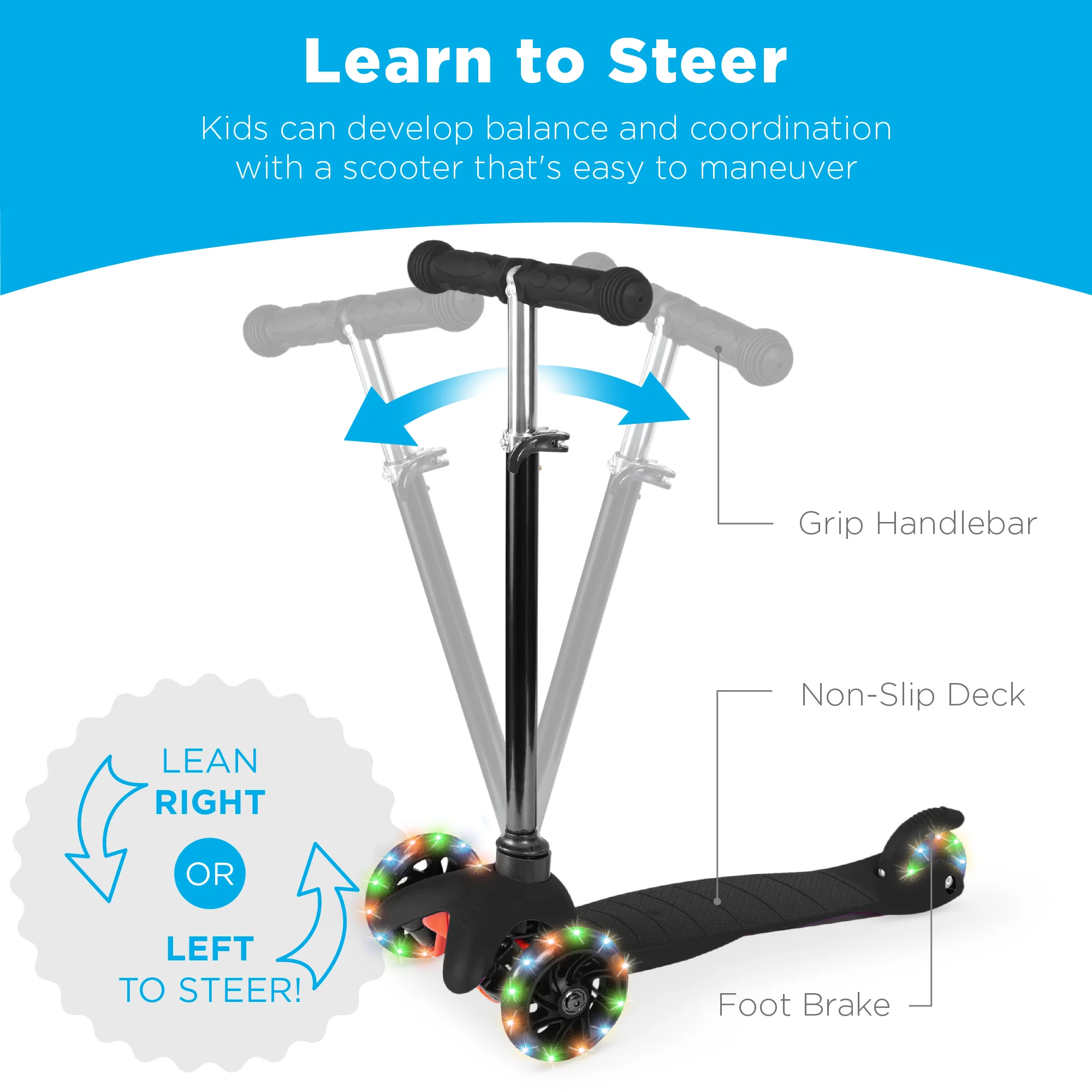 Kids Mini Kick Scooter Toy w/ Colorful Light-Up Wheels, Adjustable T-Bar