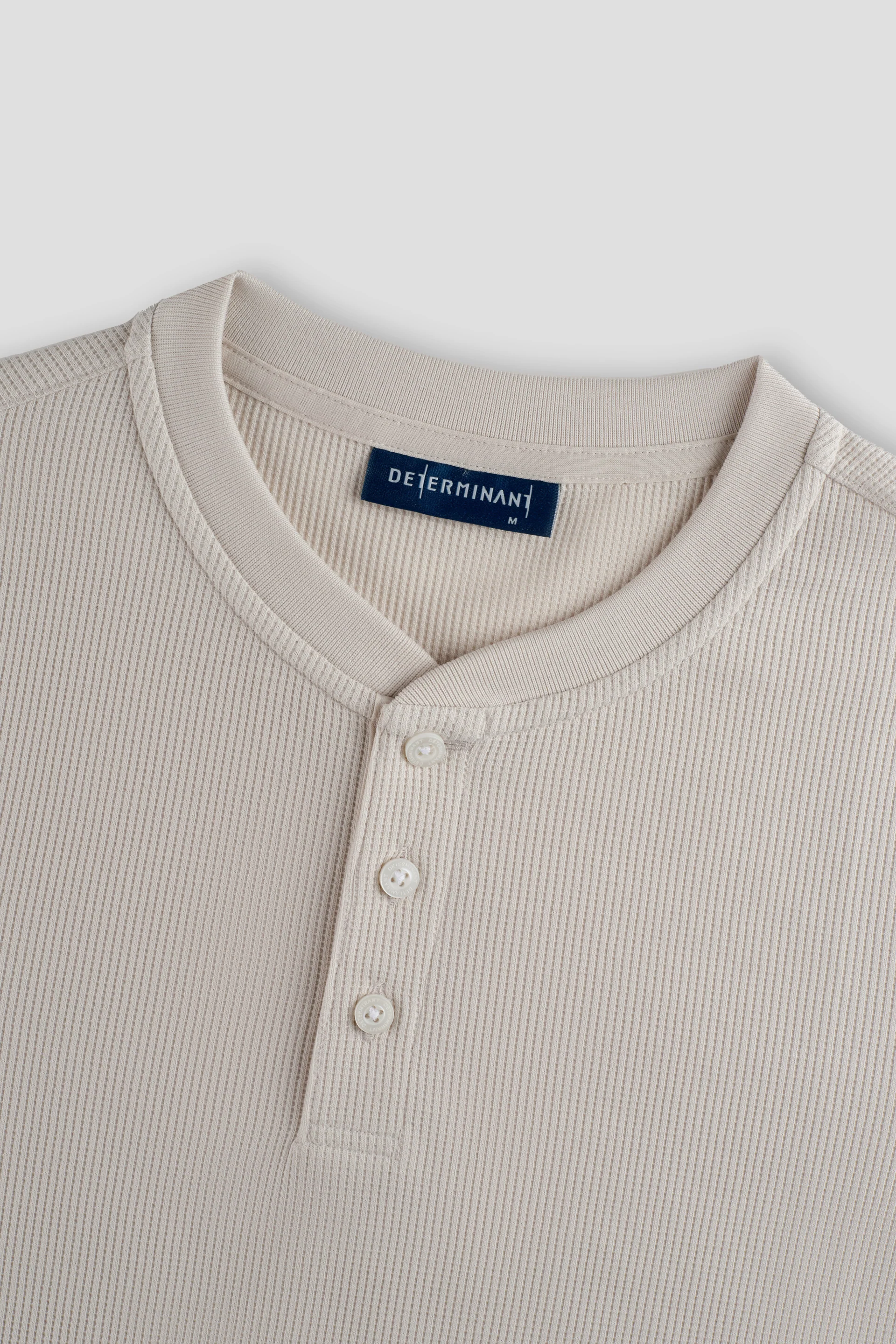 Waffle Henley Long Sleeve T-Shirt | Light Beige PT0404