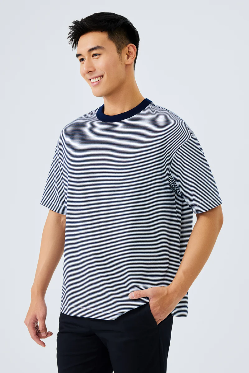 Waterless Dye Relaxed-Fit T-Shirt | Dark Blue Stripes BLWH01