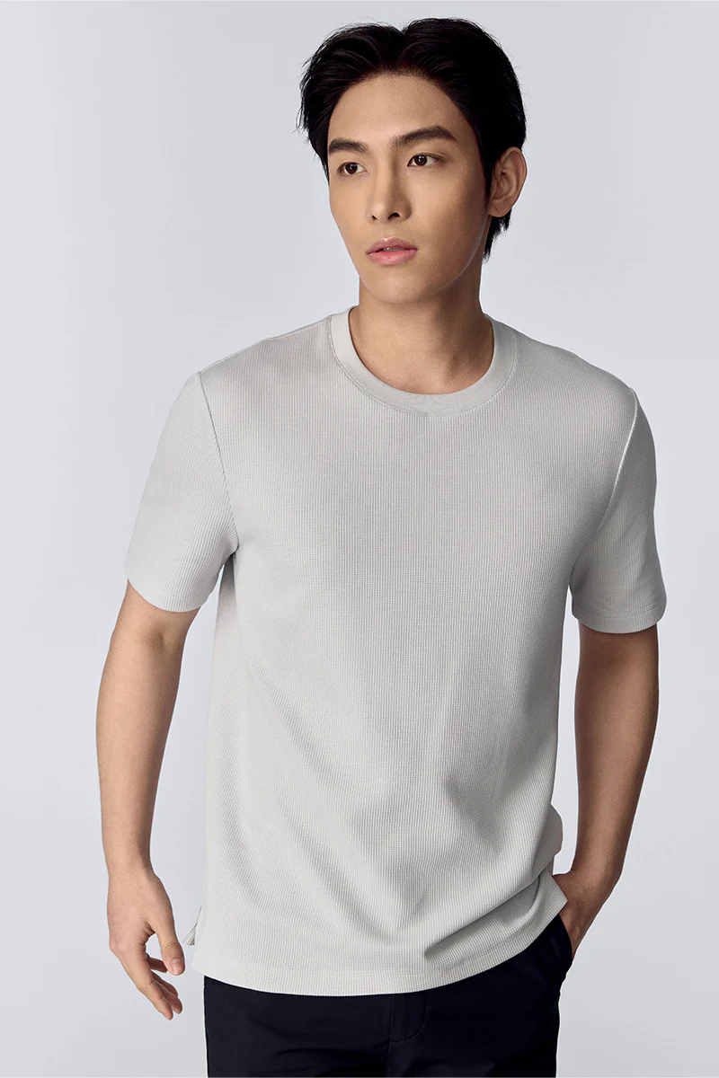 Waffle Crew Neck T-Shirt | Light Grey GYFL01
