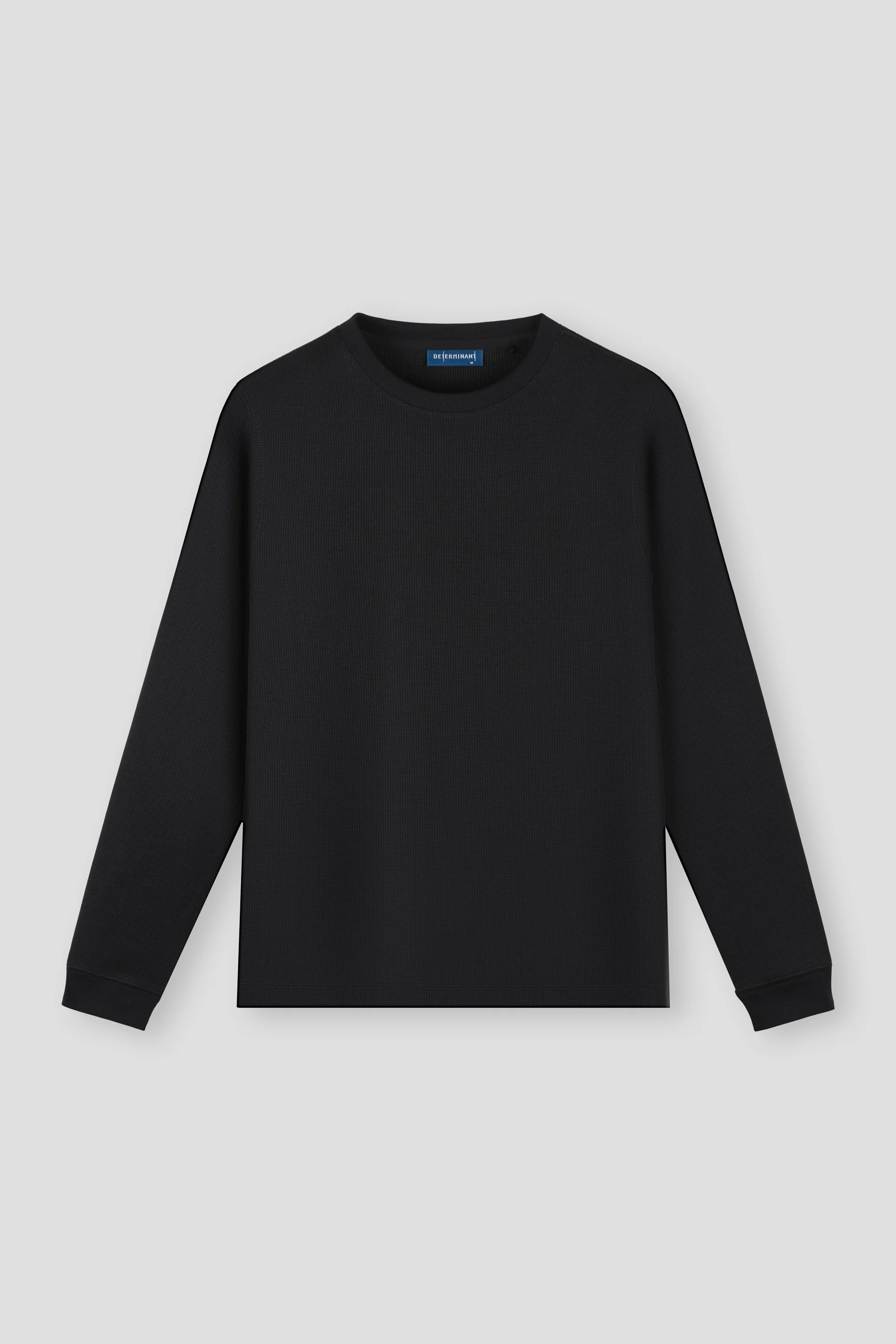 Waffle Crew Neck Long Sleeve T-Shirt | Black BKFD01