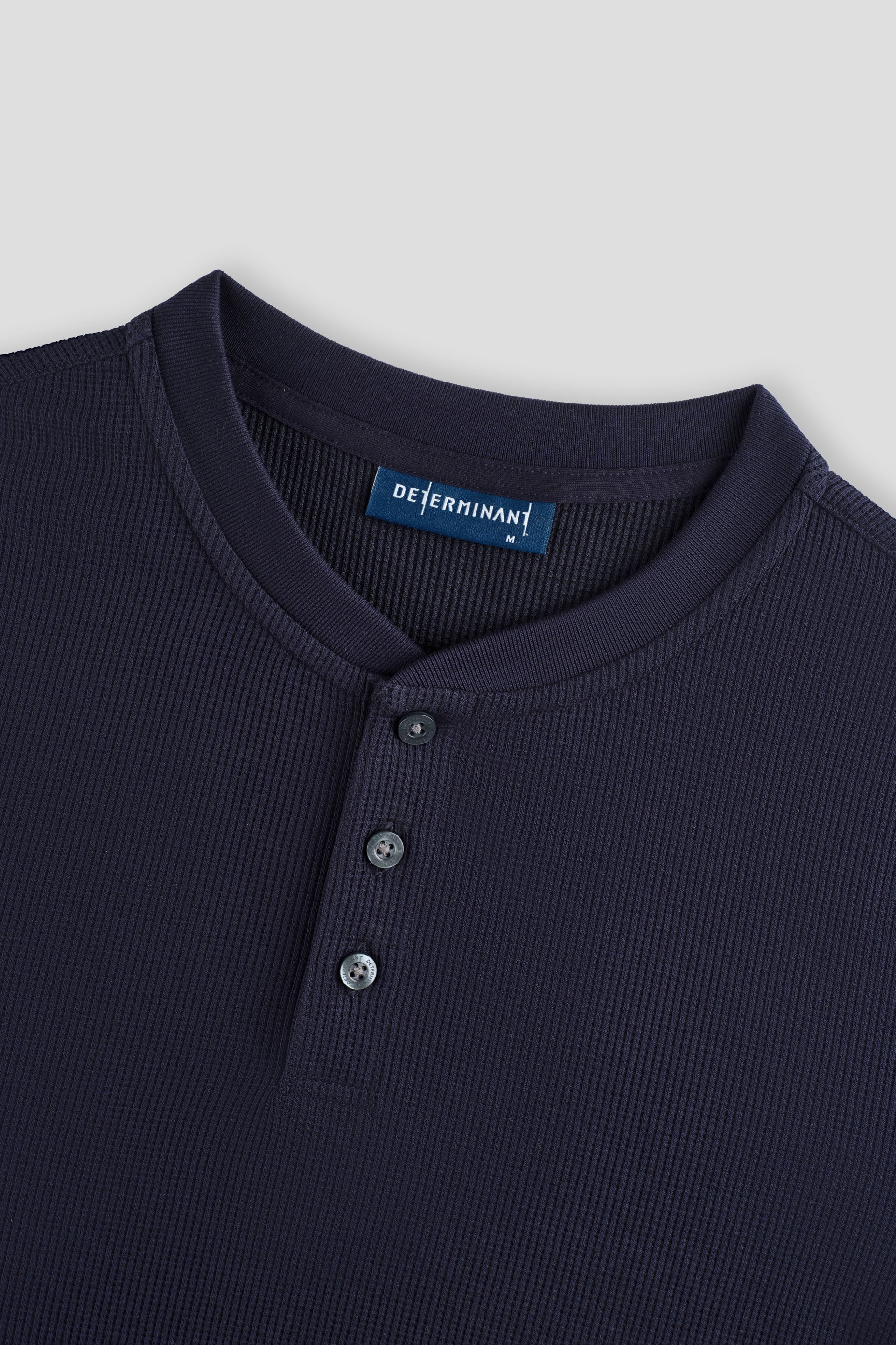 Waffle Henley Long Sleeve T-Shirt | Navy NNY096