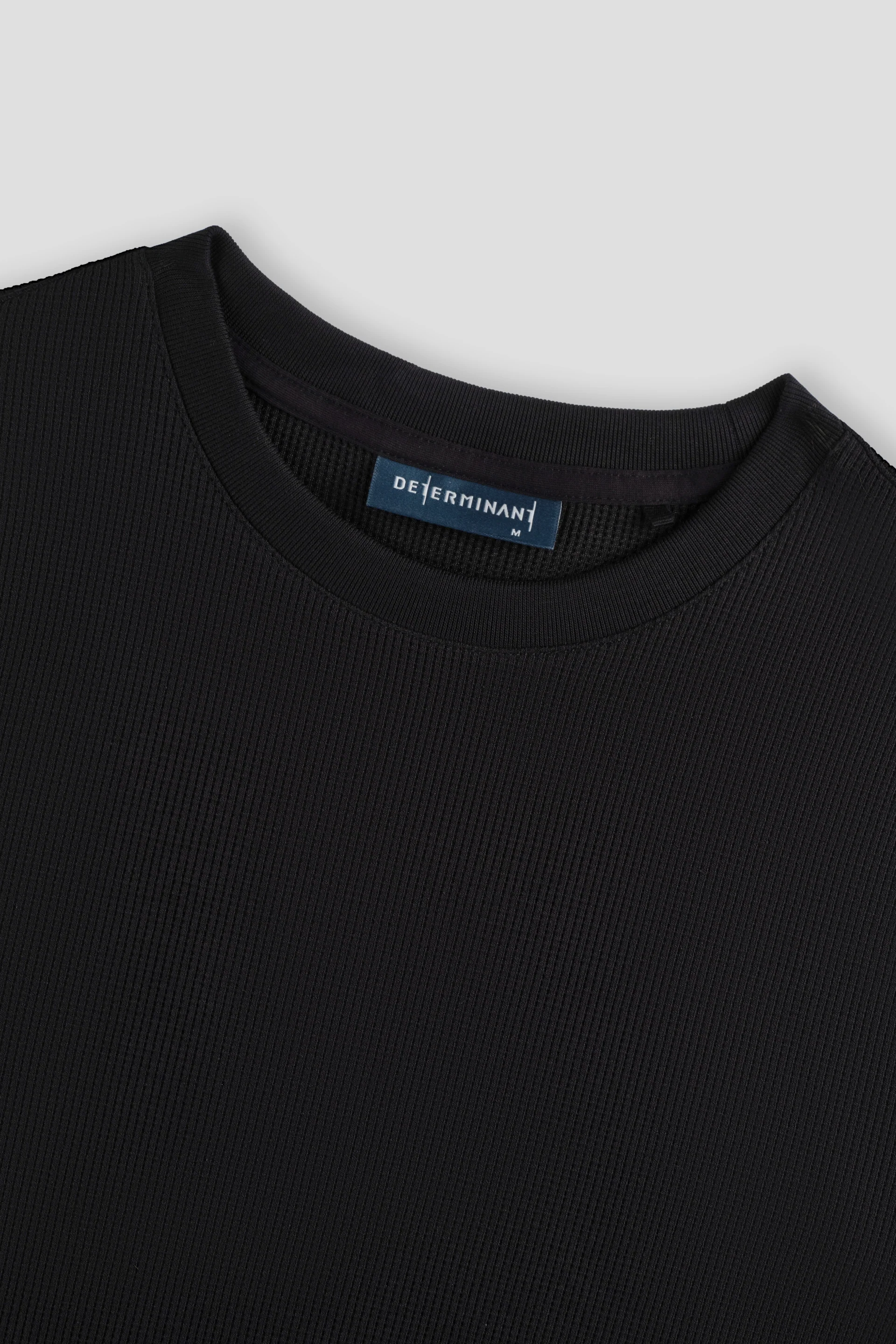 Waffle Crew Neck Long Sleeve T-Shirt | Black BKFD01