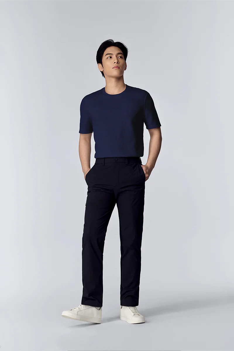 Waffle Crew Neck T-Shirt | Navy NNY096