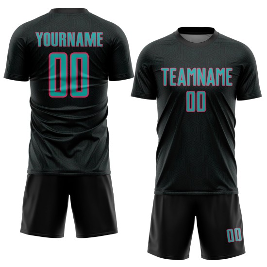 Sublimation Sports Geometric Soccer Jersey Uniform Black Shape Pink Custom Aqua-Neon