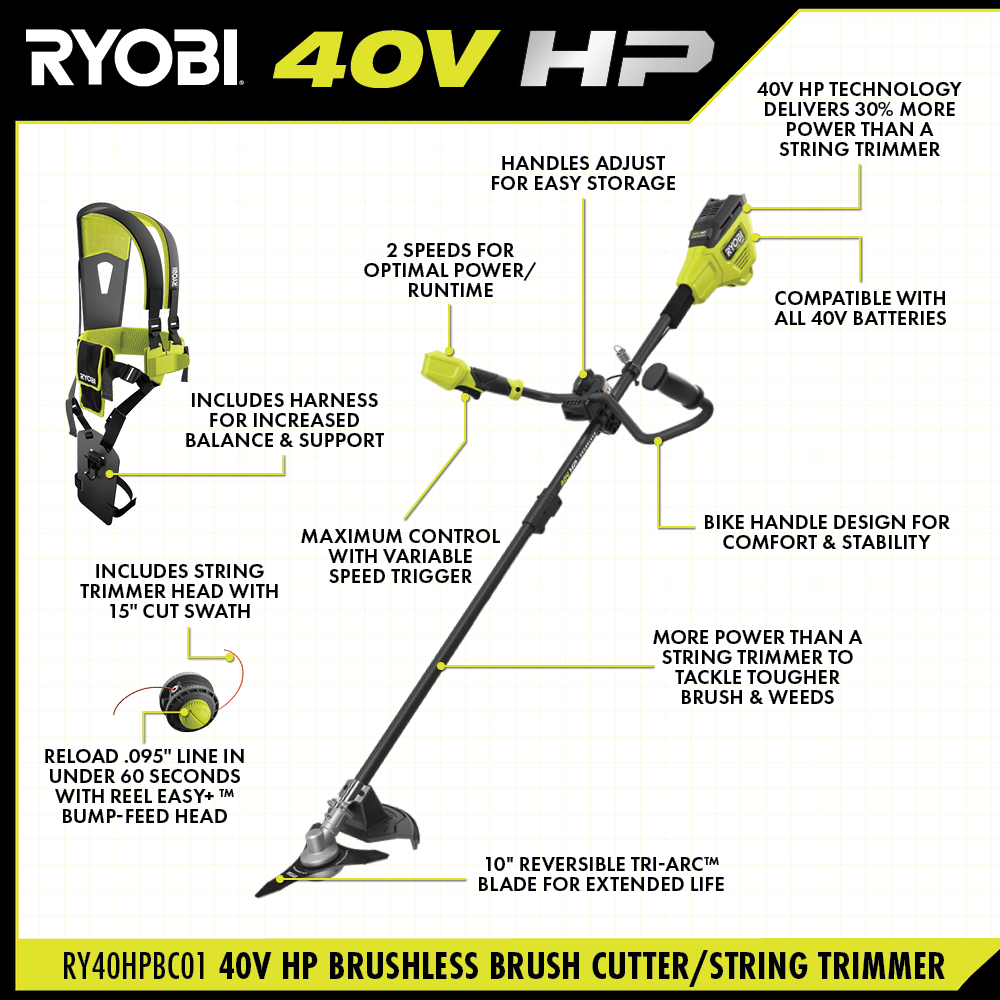 40V HP BRUSHLESS BRUSH CUTTER/STRING TRIMMER