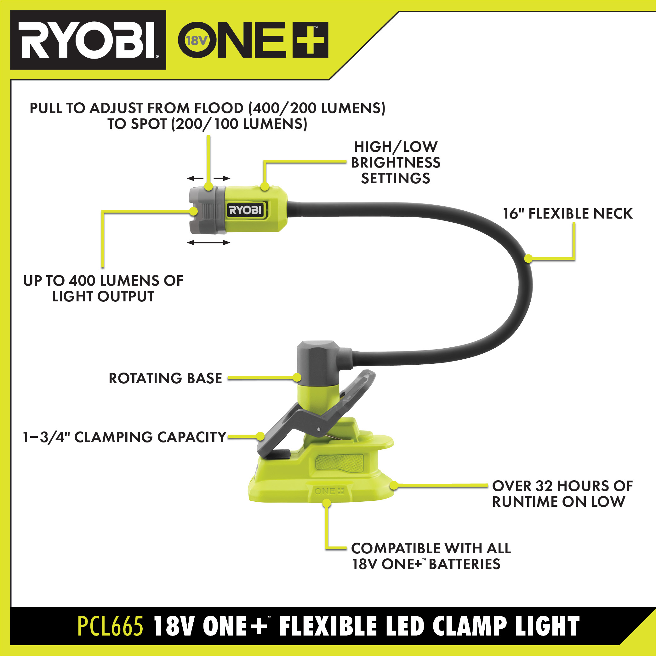 18V ONE+ FLEXIBLE LED CLAMP LIGHT