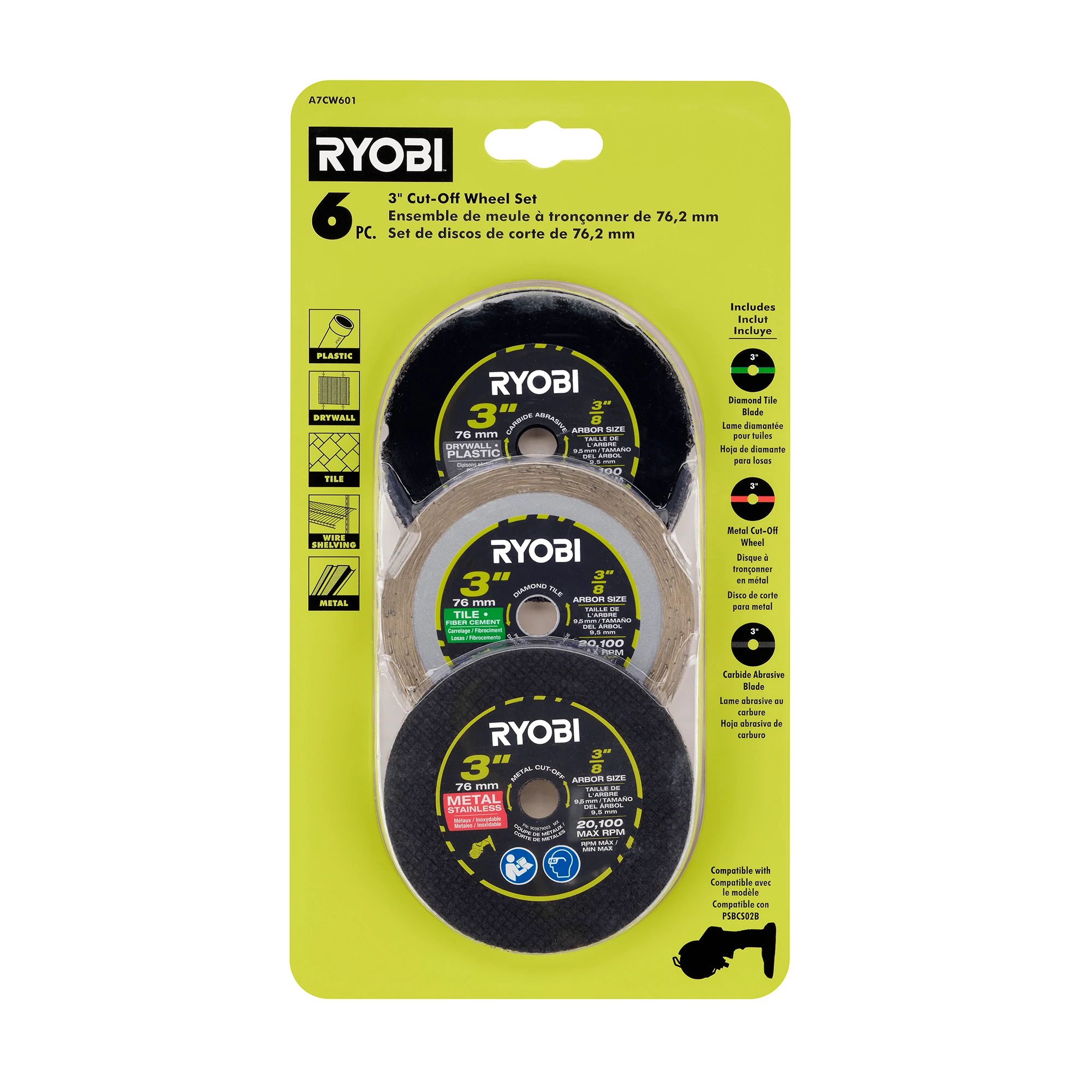 RYOBI 6 PC. 3 in. Cut-Off Wheel Set